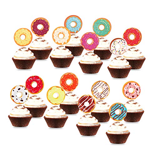 Unimall Pack Of 32 Sweet Donut Cupcake Toppers Colorful Doughnut
