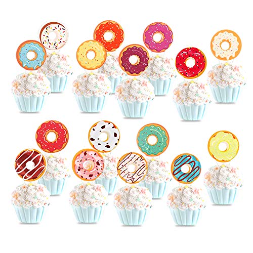 Unimall Pack Of 32 Sweet Donut Cupcake Toppers Colorful Doughnut