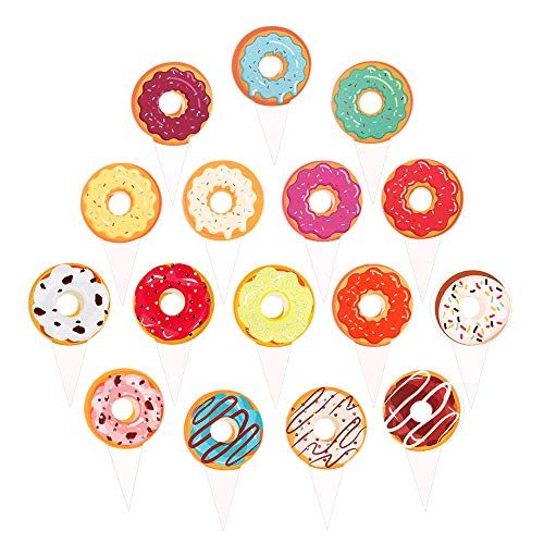 Unimall Pack Of 32 Sweet Donut Cupcake Toppers Colorful Doughnut