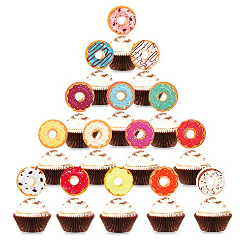 Unimall Pack Of 32 Sweet Donut Cupcake Toppers Colorful Doughnut