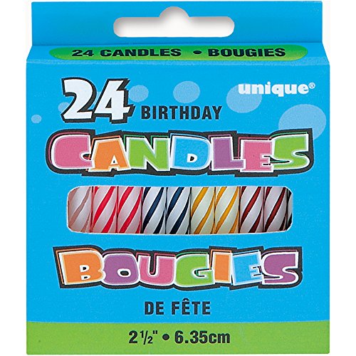 Assorted Color Striped Birthday Candles, 24Ct