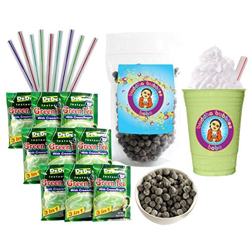 Dede Instant Boba Tea Kit 9 Drink Packets, Straws &Amp; Boba Green T
