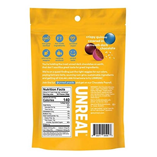 Unreal, Candy Coated Chocolate Crispy Quinoa Gems Bag, 5 Ounce