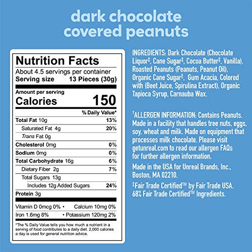 Unreal Dark Chocolate Peanut Gems | Non-Gmo, Vegan Certified, Co