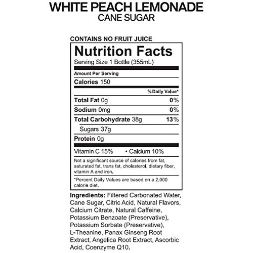 Uptime – White Peach Lemonade - Cane Sugar 12 Pack, Premium En