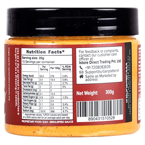 Urban Platter Vegan Tandoori Mayo, 300g / 10.6oz [Dairy-Free May...