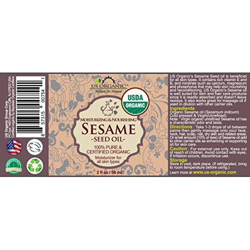 Us Organic Sesame Seed Oil, Certified Organic, Untoasted, Unrefi