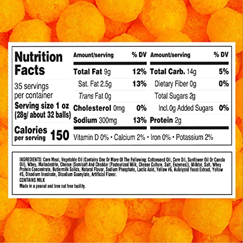 Utz Cheese Balls Barrel, Tasty Snack Baked with Real Cheddar Che...