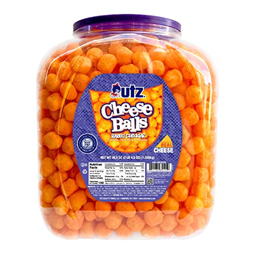 Utz Cheese Balls Barrel, Tasty Snack Baked with Real Cheddar Che...