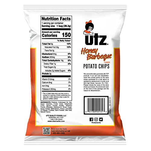Utz Honey Barbeque Crispy Potato Chips Made From Fresh Potatoes,
