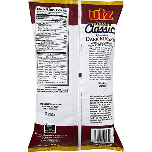Utz Kettle Classics Gourmet Dark Russets Potato Chips 8 Oz. Bag
