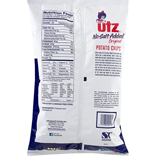 Utz No Salt Added Original Potato Chips 9 Oz. Family Size Bag 3