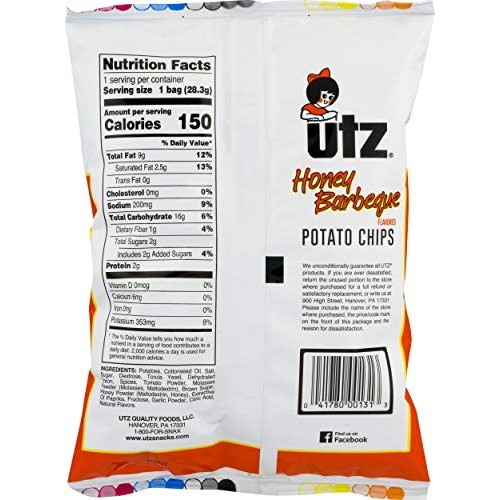 Utz Potato Chips, Honey Barbeque – 1 Oz. Bags 60 Count – Crisp