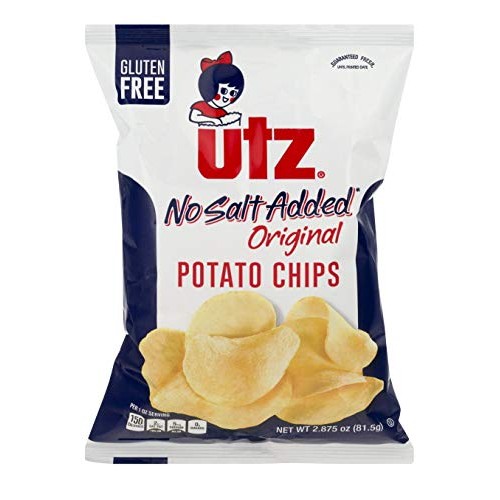 Utz Potato Chips, No Salt Added, 2.875 Oz Bags Pack Of 4