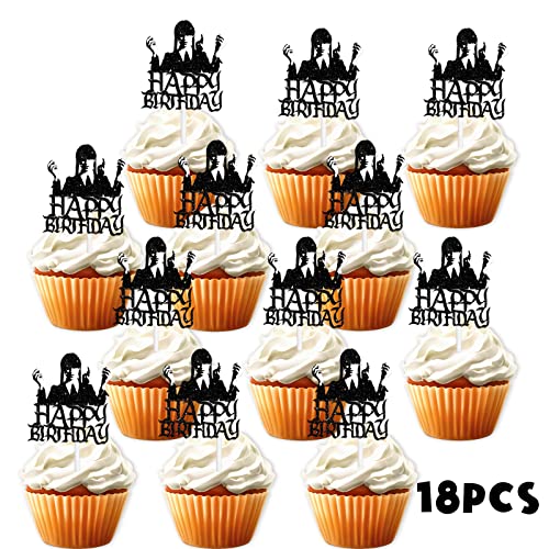 18pcs Black Glitter Dessert Cupcake Topper Pick for Fantasy Horr...