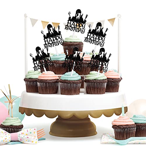 18pcs Black Glitter Dessert Cupcake Topper Pick for Fantasy Horr...