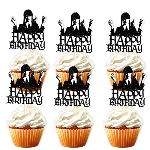 18pcs Black Glitter Dessert Cupcake Topper Pick for Fantasy Horr...