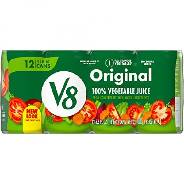 V8 Original Low Sodium 100% Vegetable Juice, 5.5 oz. Can, 6 Count