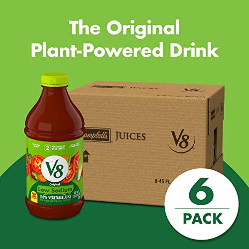 V8 100% Vegetable Juice, Original Low Sodium, 46 Fl Oz 6 Count