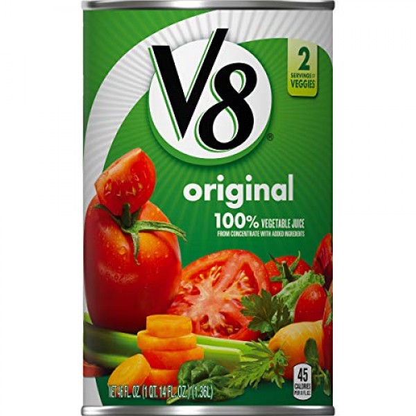 V8 Original 100% Vegetable Juice, 46 oz. Bottle Pack of 12