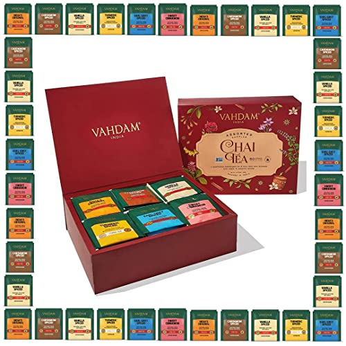 Vahdam, Chai Tea Variety Sampler Pack - 60 Tea Bags; 6 Flavors -