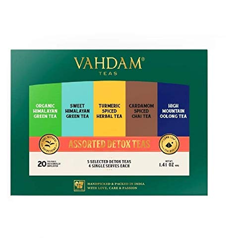 Vahdam, Detox Tea Sampler, 5 Teas - Tea Variety Pack | 20 Detox