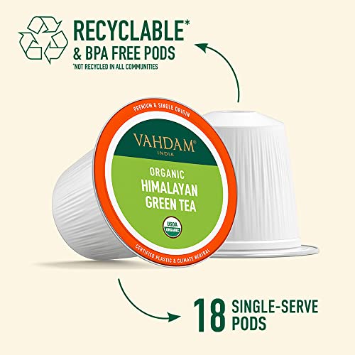 VAHDAM, Organic Himalayan Green Tea K Cup 18 Pods USDA Organic...