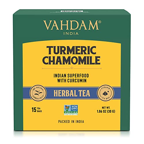 VAHDAM, Organic Turmeric Chamomile Tea Bags 15 Count Herbal Te...