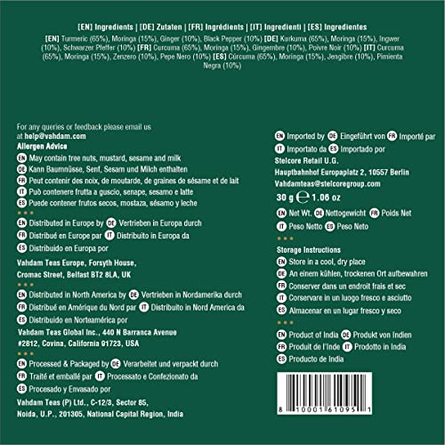 VAHDAM, Organic Turmeric Moringa Superfood Herbal Tea Bags 15 P...