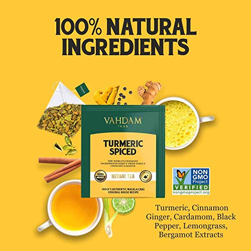 Vahdam, Organic Turmeric Spiced Herbal Tea 30 Tea Bags | Usda