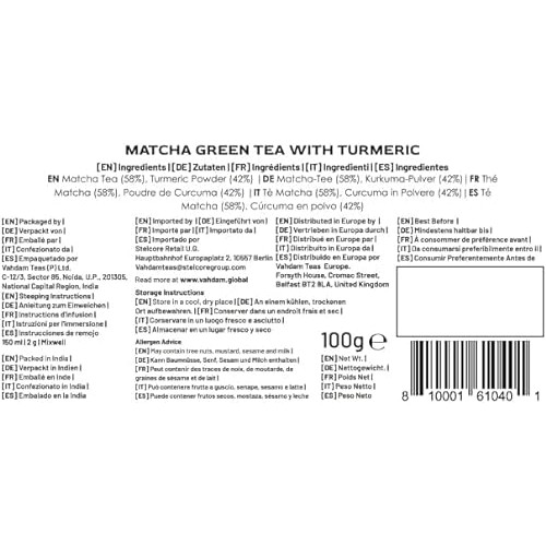 VAHDAM,Turmeric Matcha Green Tea Powder 25 Cups/1.76oz With Cu...