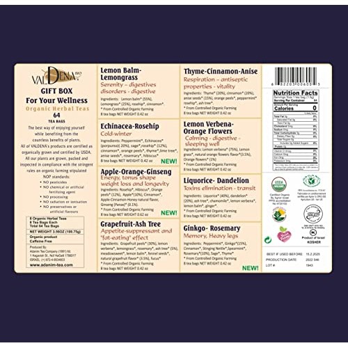Valdena Bio Organic Herbal Tea Variety Pack, Tea Sampler Gift Se...