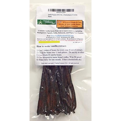 Vanilla Products Usa 25 Extract Grade B Vanilla Beans 4~5 Inches