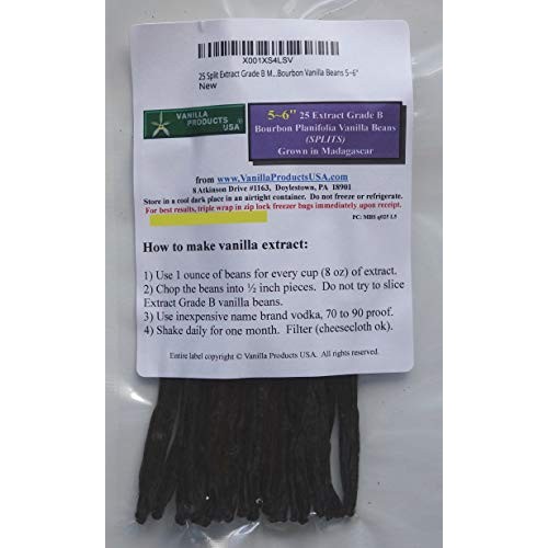 25 Split Extract Grade B Madagascar Bourbon Vanilla Beans 5~6 B 25 Split Extract Grade B Madagascar Bourbon Vanilla Beans 5~6 B
