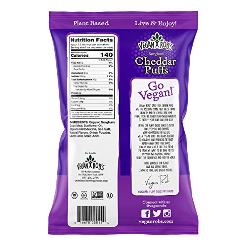 Vegan Robs Puffs, Dairy Free Cheddar, 3.5 Ounce 6 Count, Glut