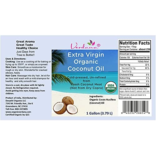 Organic Verdana Extra Virgin Coconut Oil – Usda Organic, Unrefin