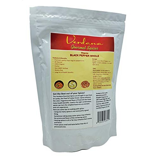 Verdana Organic Black Pepper Whole, 1 Lb 16 Oz, Usda, Kosher,