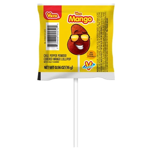 Vero Mango, Chili Covered Mango Flavored Lollipops, 40 Pieces