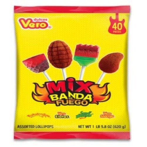 Vero Mix Banda Fuego Assorted Flavors Lollipop Box