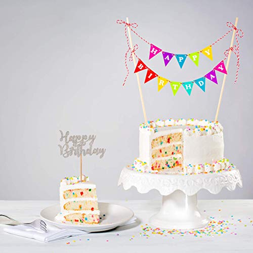 Veylin 60Pcs Glitter Happy Birthday Cake Toppers, Three Colors C