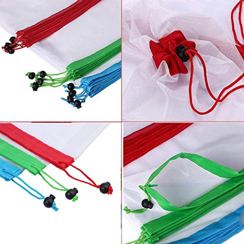 Vibola Reusable Mesh Produce Bags, Set Of 16| Lightweight Drawst