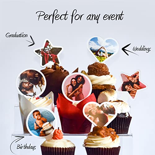 100 Pack Of Custom Photo Cupcake Toppers, Plastic Personalized C