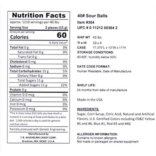 Traditional Washburn Sour Fruit Balls Retro Hard Candy Wrapped, ...