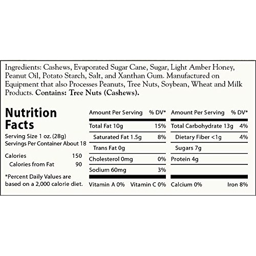 Virginia Diner Honey Roasted Cashews, 18 Ounce