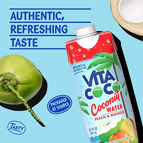 Vita Coco Coconut Water, Peach &Amp; Mango, 16.9 Oz Pack Of 12