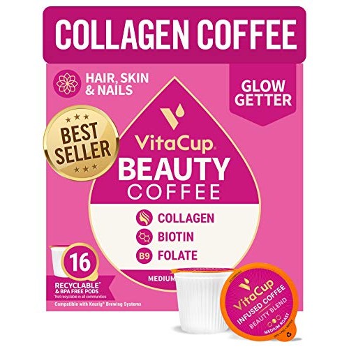 Vitacup Beauty Coffee Pods 16Ct W/ Cinnamon, Collagen, Biotin, &Amp;