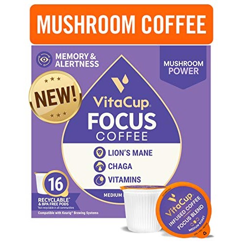 Vitacup Focus Mushroom Coffee Pods 16Ct W/ Lions Mane &Amp; Chaga
