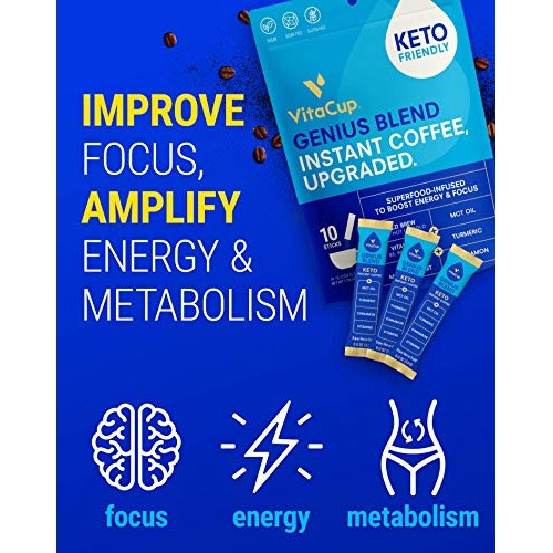 Vitacup Genius Coffee Instant Sticks 10Ct W/ Keto Mct Oil, Turme