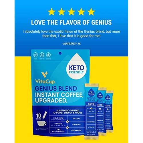 Vitacup Genius Coffee Instant Sticks 10Ct W/ Keto Mct Oil, Turme