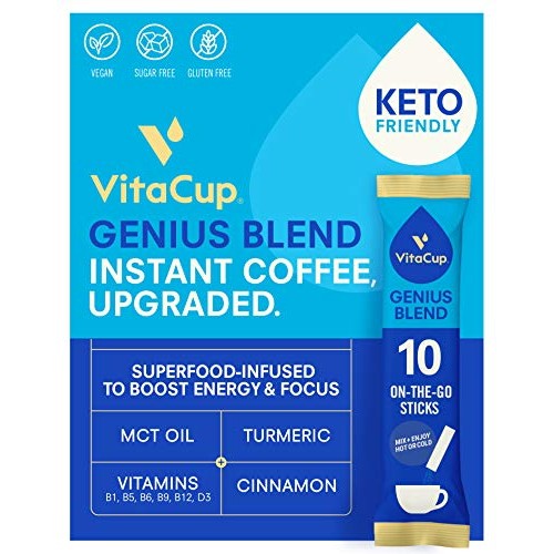 Vitacup Genius Coffee Instant Sticks 10Ct W/ Keto Mct Oil, Turme